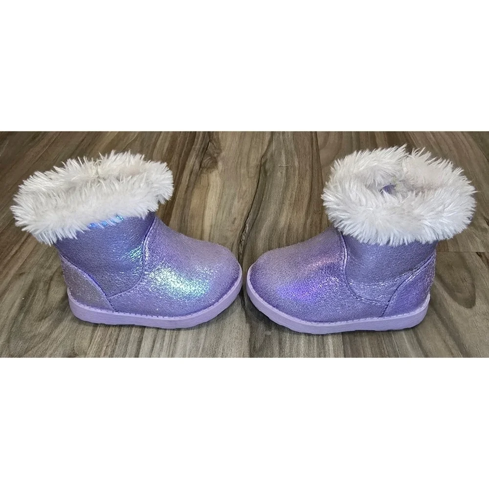 Cat & Jack Toddler Girls Boots – Size 4 – Purple Sparkly Faux Fur